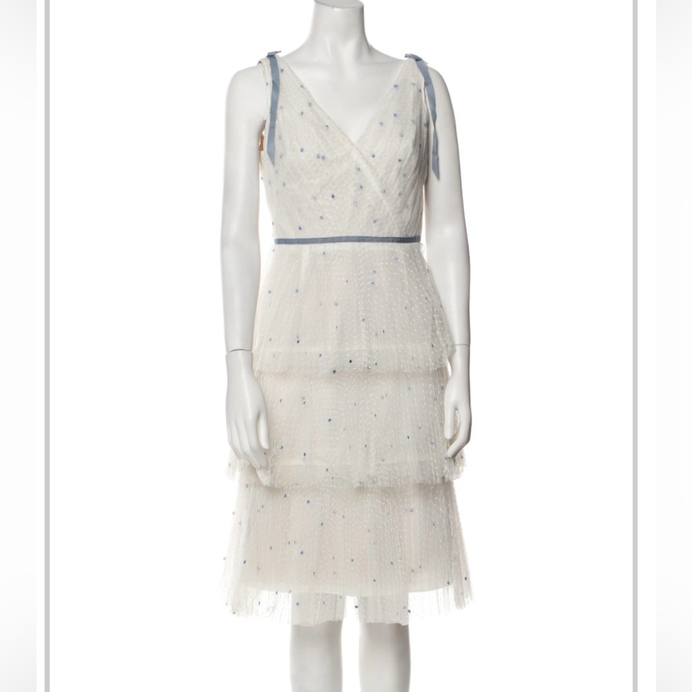 Elegant White and Blue Women's Dress